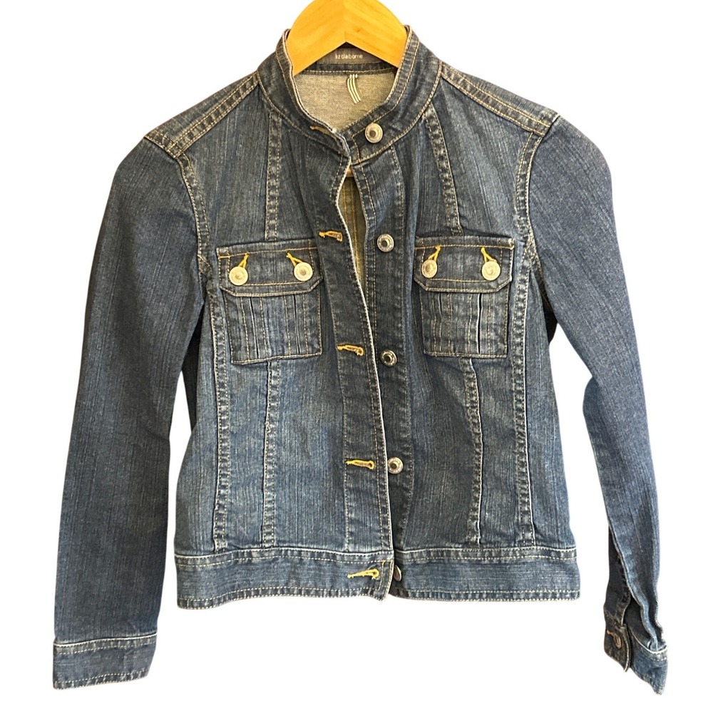 Y2K Liz Claiborne Denim Jacket Mock Neck Coastal Grandma Classic Core Petite P